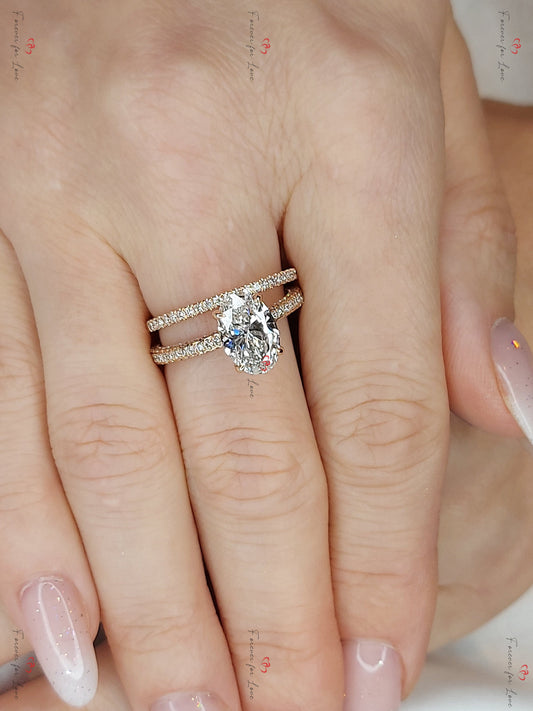 Oval Lab Diamond Hidden Halo Engagement Ring
