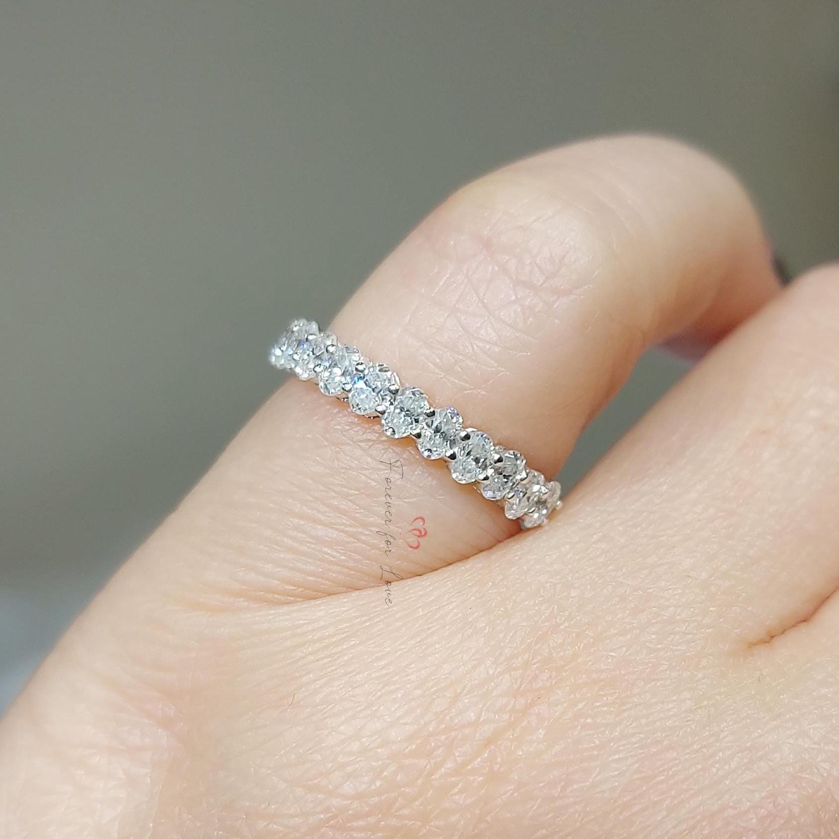Moissanite wedding band women Unique Oval cut Half eternity band Rose gold wedding band vintage Stacking Matching bridal ring promise ring