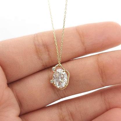 Collier diamant de laboratoire ovale 1,2 ct, collier diamant solitaire, or massif, diamant créé en laboratoire, pendentif classique, cadeau pour elle