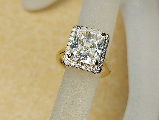 5 Ct Radiant Diamond, Moissanite Halo Engagement Ring