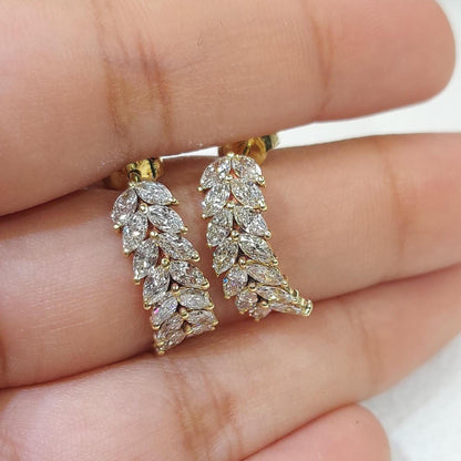 1.00 Karat Marquise Labor-Diamant Blätter Ohrringe – Geschwungene Cluster Gold Ohrringe, Alltags-Ohrringe, Labor-Diamant-Ohrringe, Perfektes Geschenk