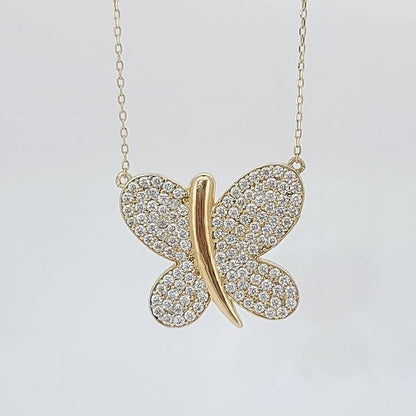 Schmetterlingskette, 14K massives Gelbgold Schmetterlingskette, Diamant Schmetterlingskette, minimalistische Schmetterlingskette, Geschenke für sie