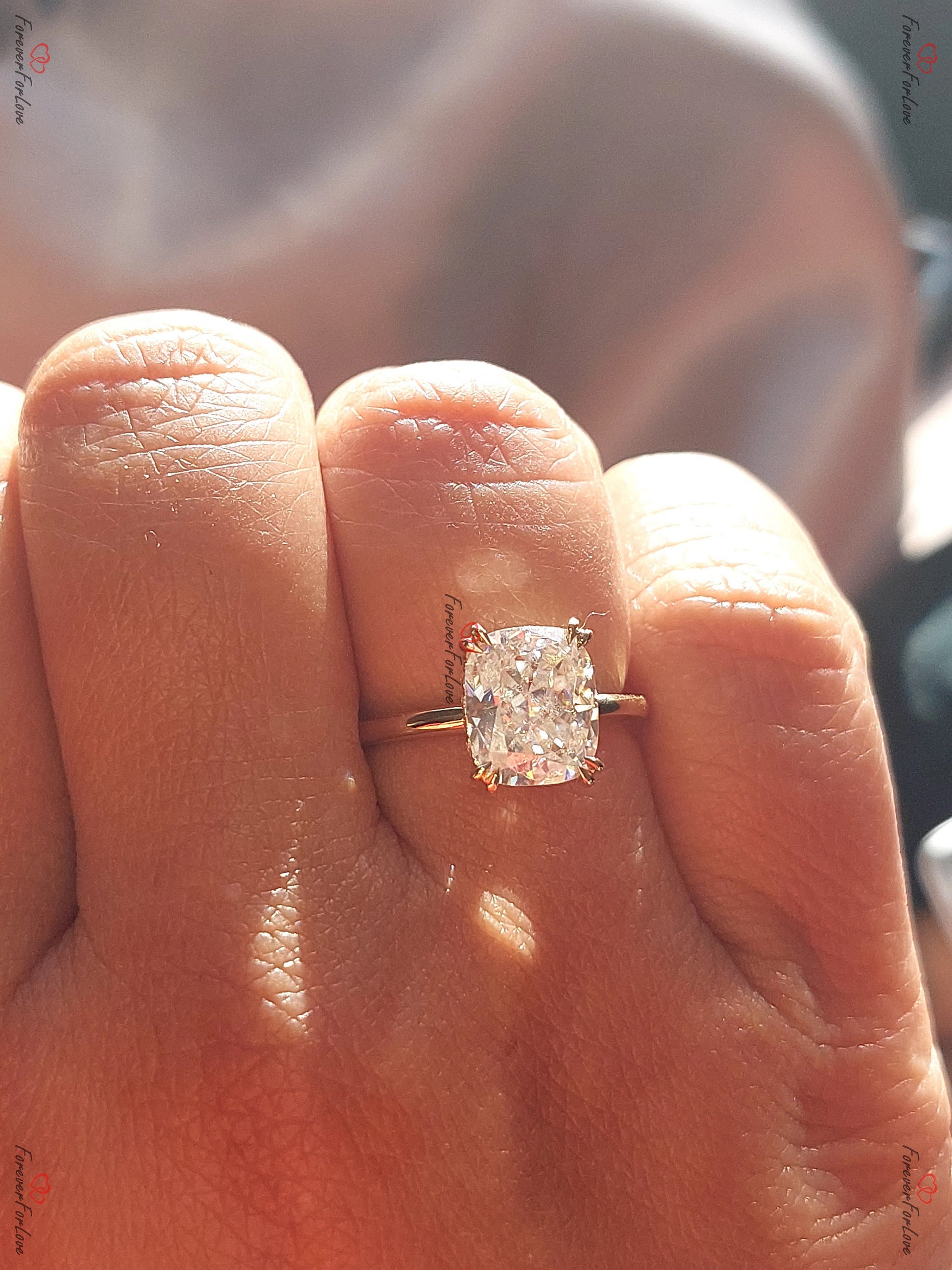 Cushion Moissanite Hidden Halo Engagement Ring