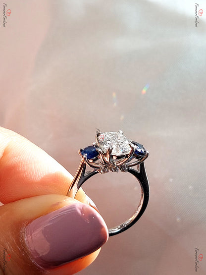 2 Ct IGI Certified Oval Diamond, Sapphire Engagement Ring