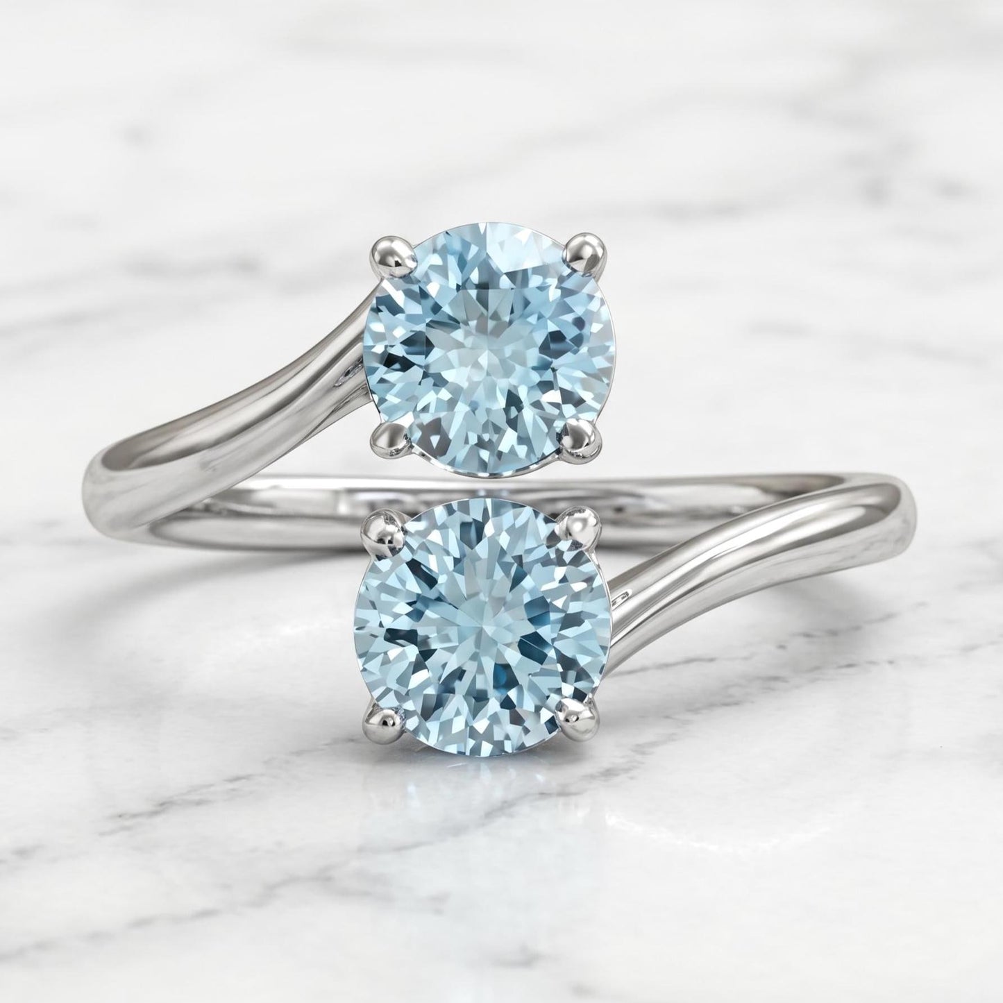 1.2 Ct Round Aquamarine Engagement Ring Round cut 1Ct Natural Aquamarine engagement ring in 935 Argentium Silver — custom handcrafted by Forever For Love