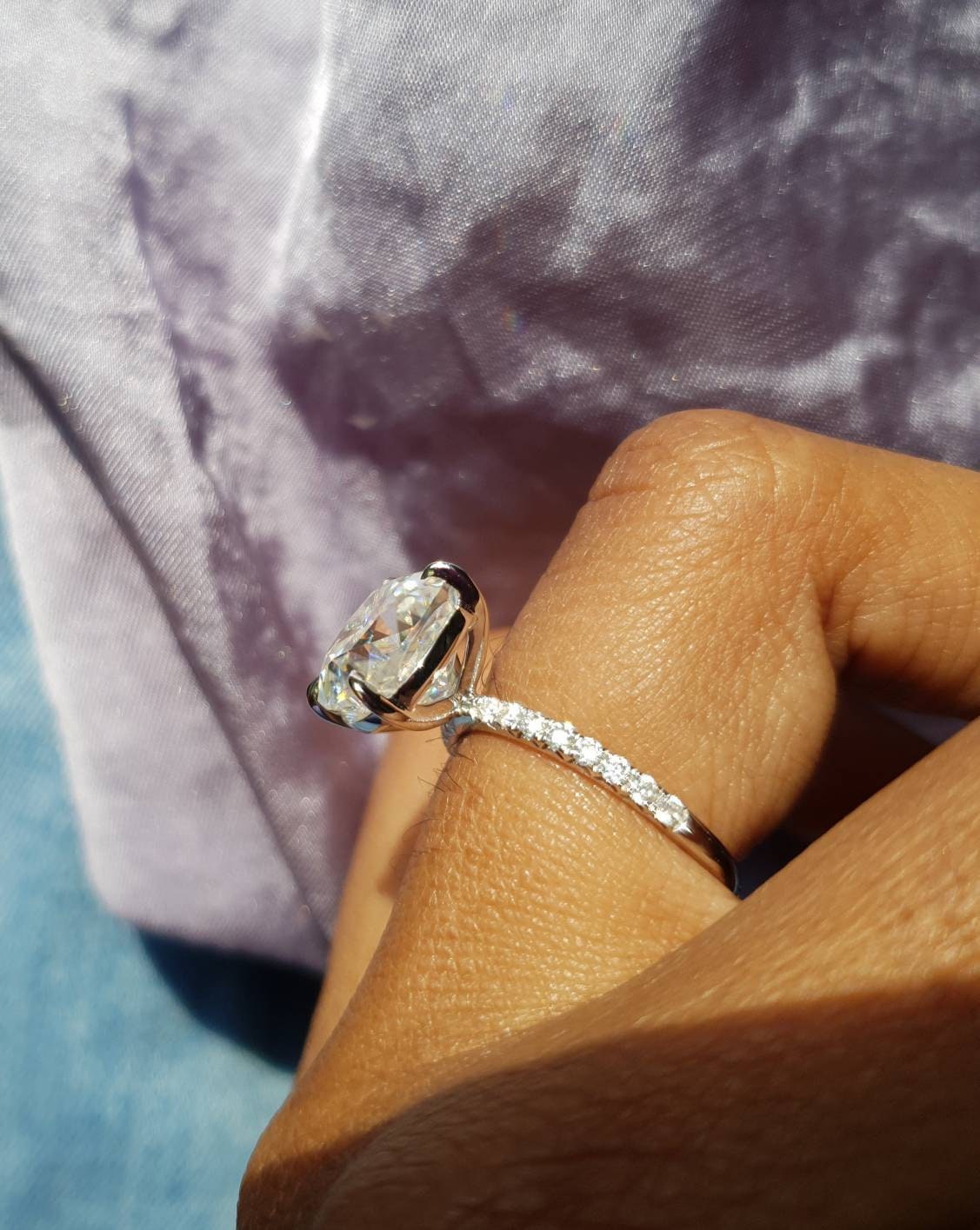 4 Ct Cushion Diamond, Moissanite Hidden Halo Engagement Ring