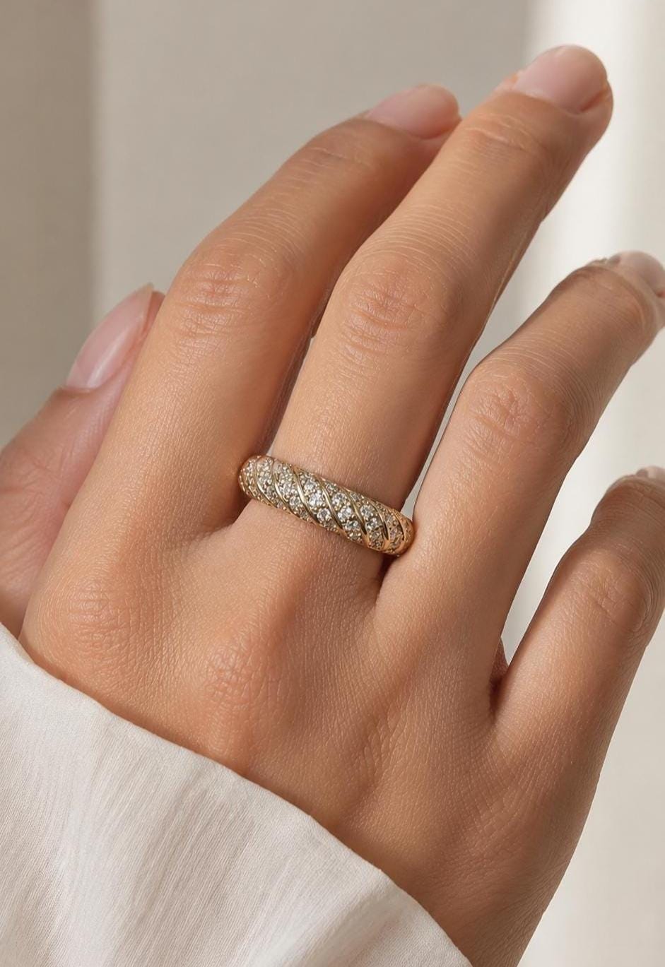 Cupcake Pave Diamond Band, Wide Gold Ring, 1.00 total carats Statement Ring, Round Brilliant Diamond Eternity Ring, Perfect gift For Her.