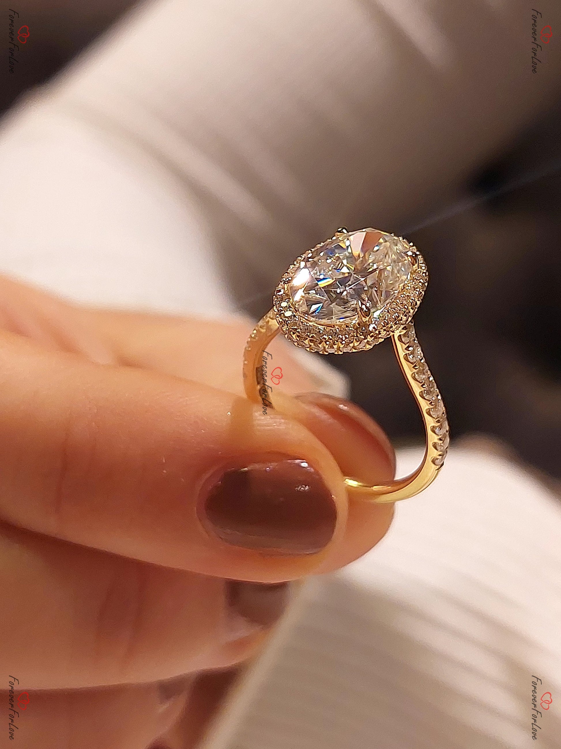 4 Ct Oval Diamond, Moissanite Halo Engagement Ring