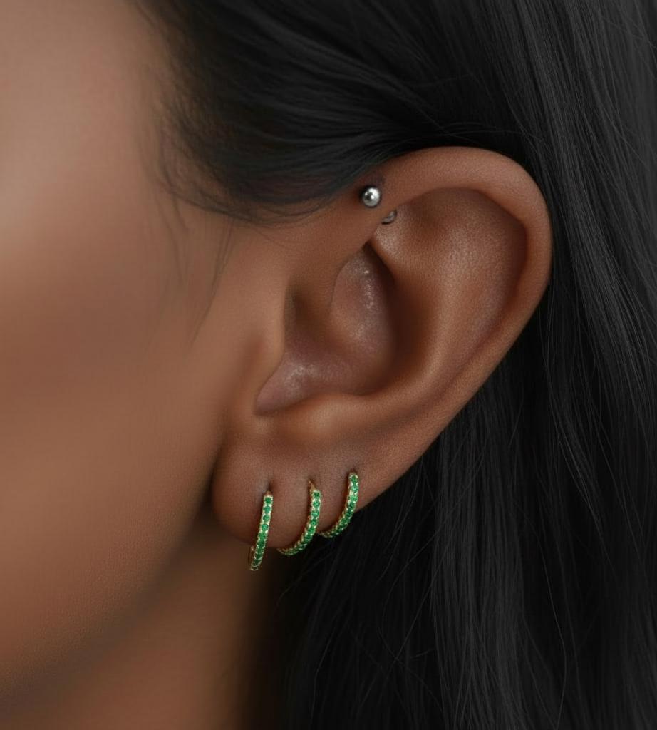 14k Solid Gold Emerald Huggies, Solid Gold Mini Hoops, Natural birthstone Gold Huggie Earrings, Sold As A Pair, Hoop Earrings Minimalist Moissanite engagement ring in Gold or Platinum — custom handcrafted by Forever For Love