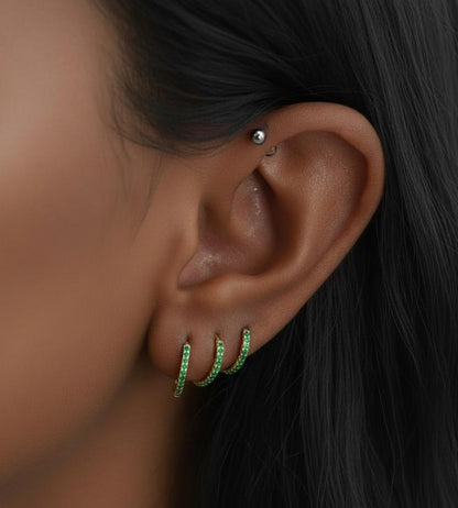 14k Solid Gold Emerald Huggies, Solid Gold Mini Hoops, Natural birthstone Gold Huggie Earrings, Sold As A Pair, Hoop Earrings Minimalist