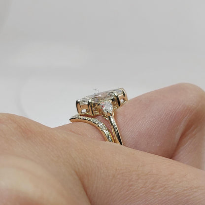 1.5 Carat Marquise Diamond Engagement ring set, Vintage Diamond Stacking ring Diamond ring,14K/18K Yellow Gold Dainty Bridal set.