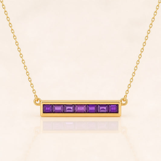 Amethyst Baguette Bar Necklace