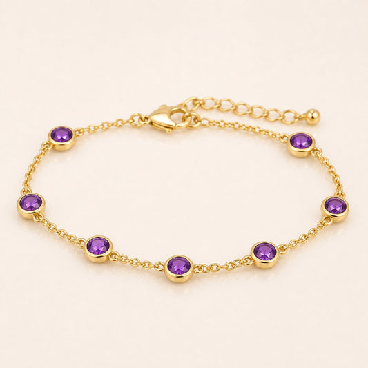 Amethyst Bezel Station Bracelet