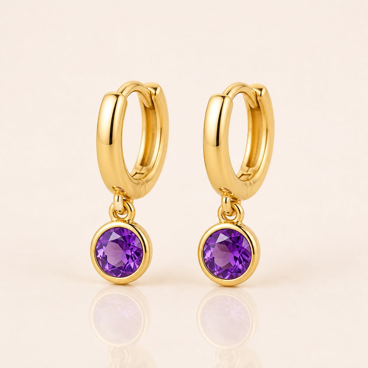 Amethyst Huggie Birthstone Earrings