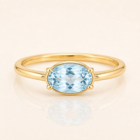 Aquamarine East West Birthstone Ring