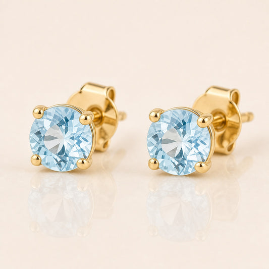 Aquamarine Round Stud Earrings