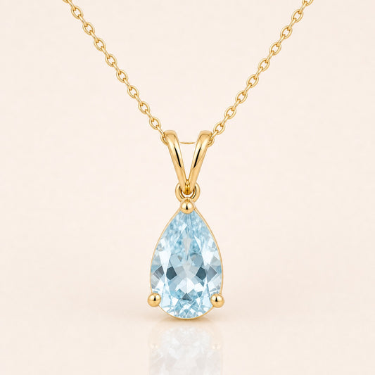 Aquamarine Teardrop Pendant Necklace