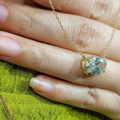 Pendentif solitaire flottant en or jaune 14 carats avec diamant taille ovale et chaîne de 45,7 cm, certifié IGI, 3 carats, couleur F, pureté VS1, diamant de synthèse