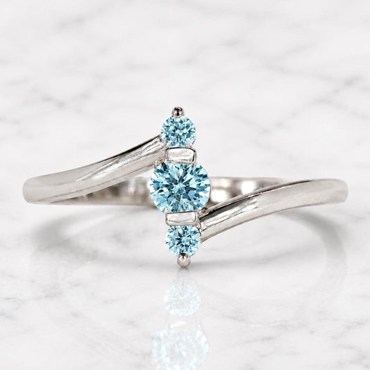 0.3ct Round Aquamarine Engagement Ring 14K White Gold Women Wedding Ring Bridal Art Deco Gemstone Ring Anniversary Gift for her.
