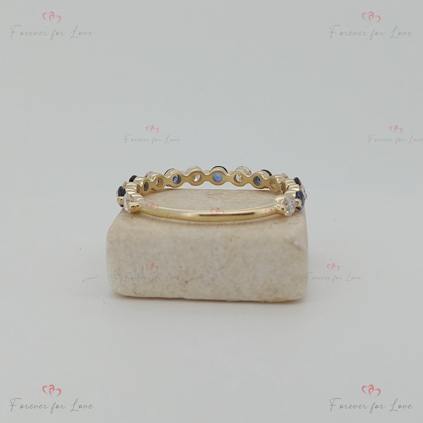 Round Diamond & Sapphire Eternity Band Round cut Natural Sapphire engagement ring in 935 Argentium Silver — custom handcrafted by Forever For Love