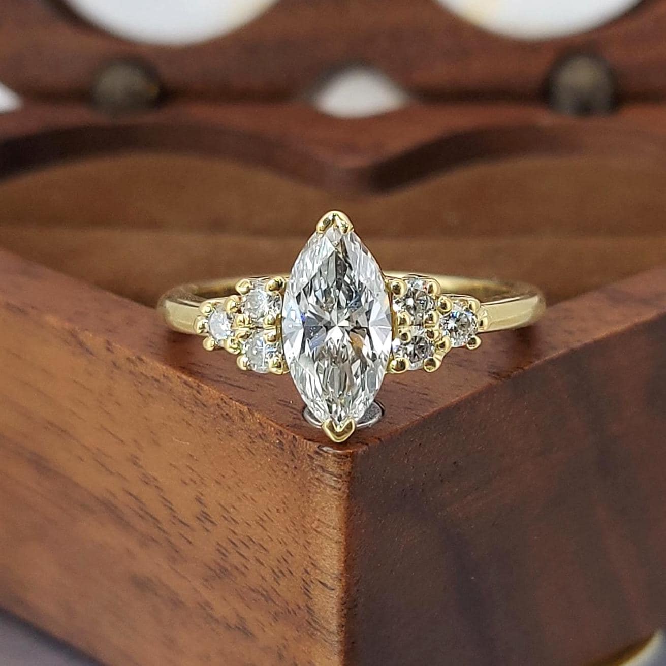 Marquise-Verlobungsring mit Labor-Diamant Marquise cut Moissanite engagement ring in Gold or Platinum — custom handcrafted by Forever For Love