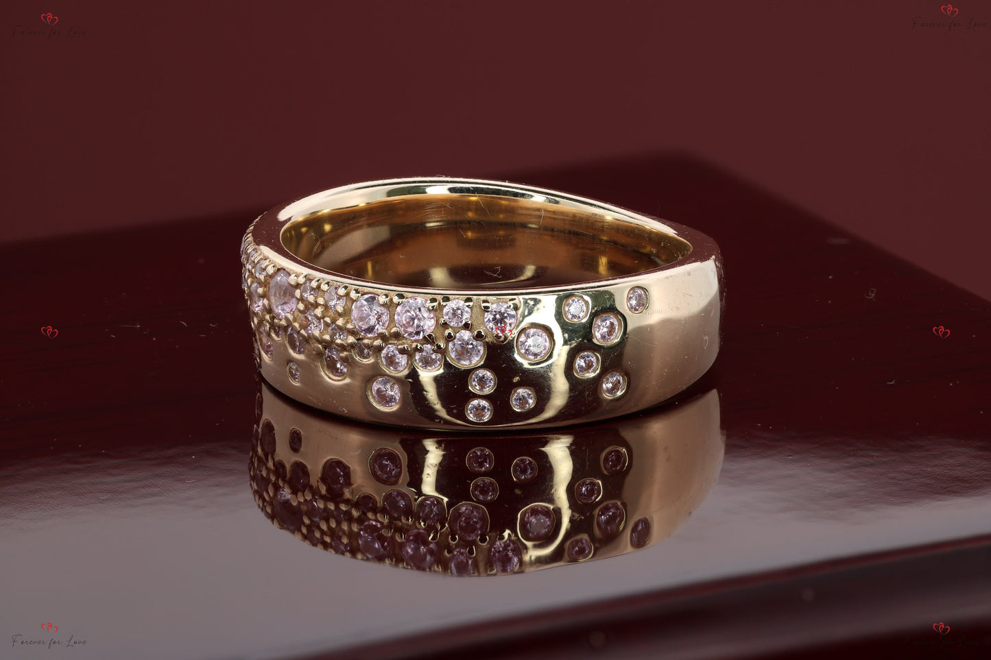 Round Pink Diamond Wedding Ring Round cut Moissanite engagement ring in Gold or Platinum — custom handcrafted by Forever For Love