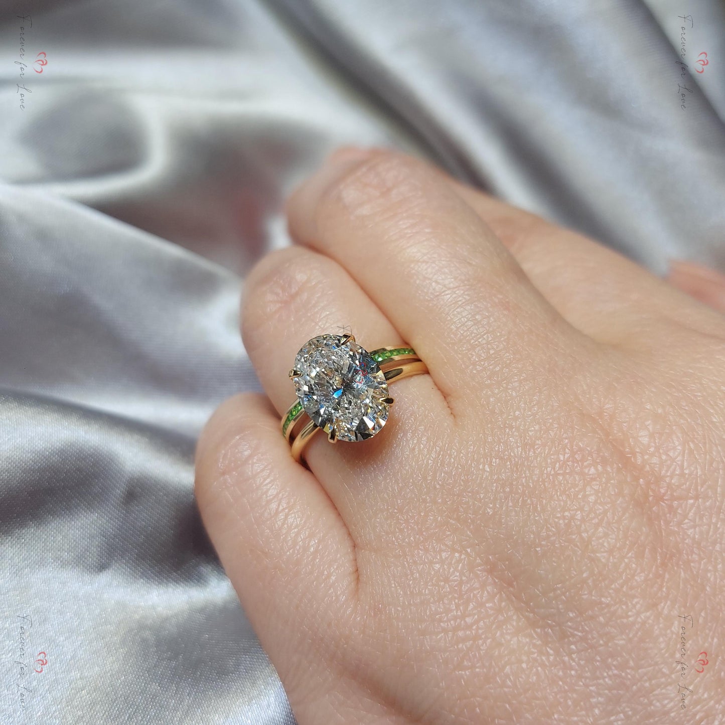 4 Ct Oval Lab Diamond Wedding Band Oval cut Moissanite Brilliant Cut engagement ring in 935 Argentium Silver — custom handcrafted by Forever For Love
