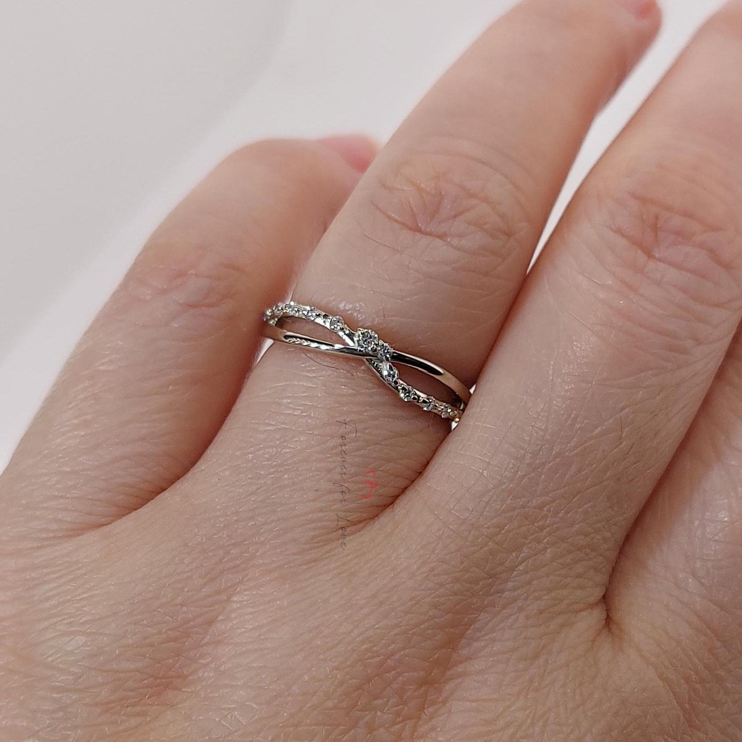 Diamond Eternity Wedding Band Round cut Moissanite Brilliant Cut engagement ring in 935 Argentium Silver — custom handcrafted by Forever For Love