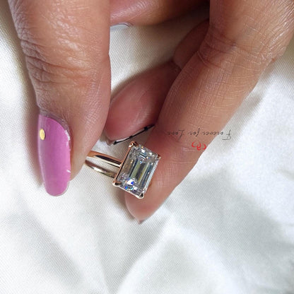 3 Ct Emerald Diamond, Moissanite, Emerald Solitaire Engagement Ring