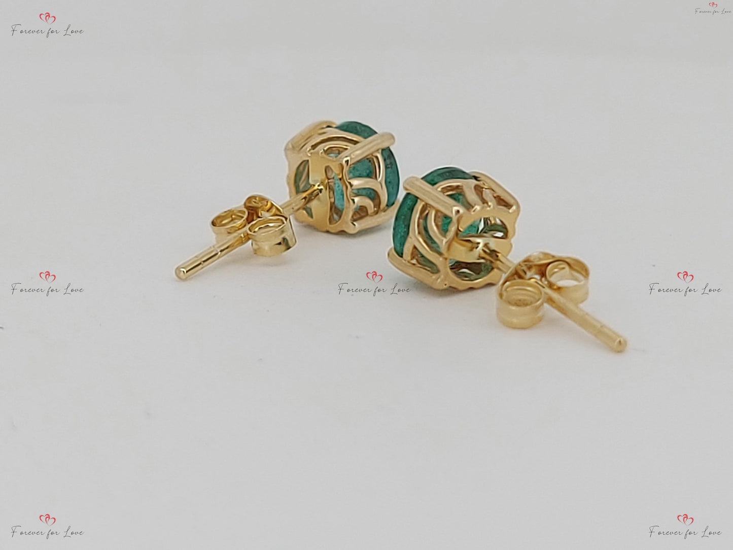 Natural Emerald Stud Earrings, Round Cut Emerald Stud Earrings, 14k Gold Stud Earrings, 5MM Round Emerald Earrings / Gift for Mom Moissanite engagement ring in Gold or Platinum — custom handcrafted by Forever For Love