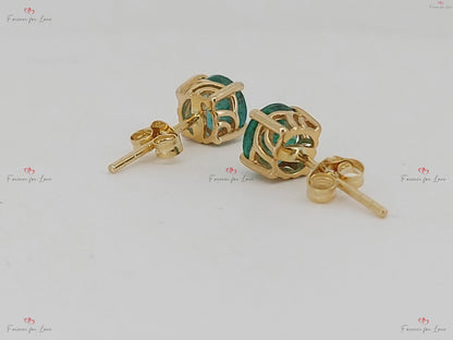 Natural Emerald Stud Earrings, Round Cut Emerald Stud Earrings, 14k Gold Stud Earrings, 5MM Round Emerald Earrings / Gift for Mom