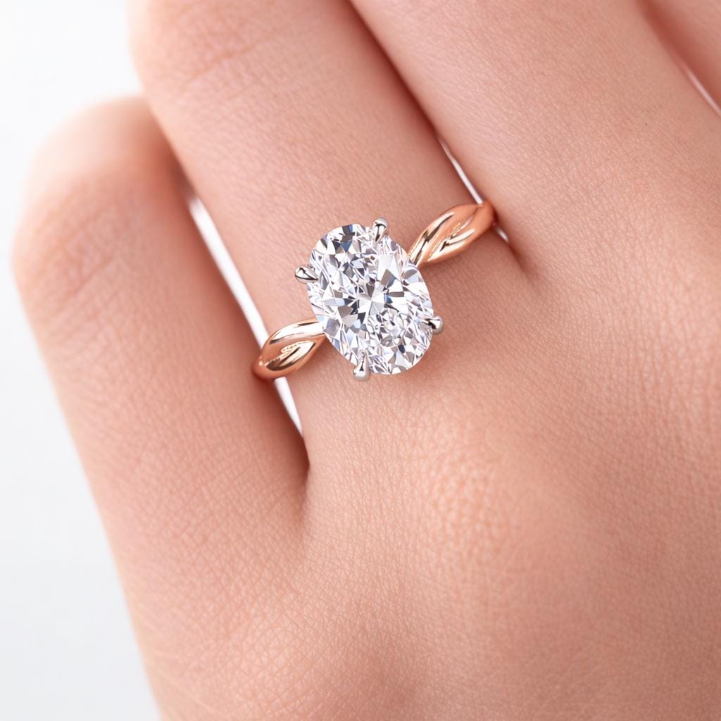 2 Carat Oval E Color VVS2 Clarity IGI Certified Lab Grown Diamond Ring with Twisted Rope Band Engagement Ring 14k Gold Perfect gift for her