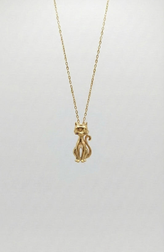 Solid Gold Cat Necklace, 14k Yellow Gold, Dainty Minimalist cat Pendant, Dainty Womens Necklace, Special Gift For Her.