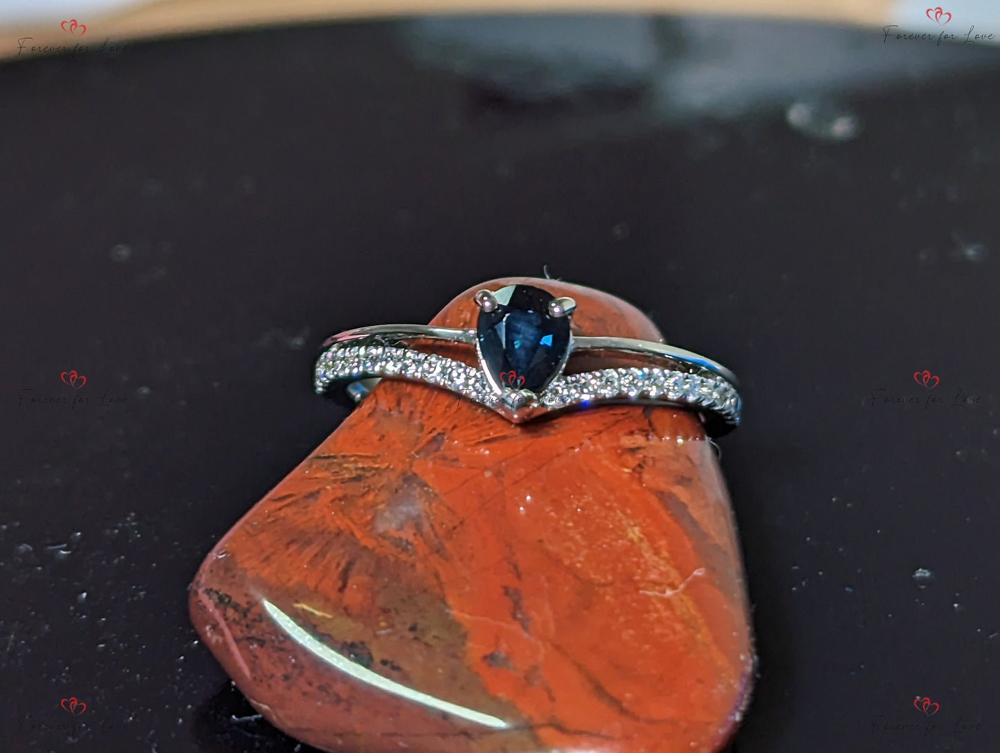 Pear Blue Diamond, Sapphire Engagement Ring Pear cut 1Ct Natural Sapphire engagement ring in 935 Argentium Silver — custom handcrafted by Forever For Love