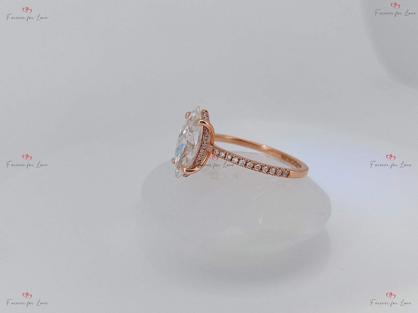 4 Karat IGI-zertifizierter Marquise Labordiamant Hidden Halo Verlobungsring Marquise cut Moissanite engagement ring in 935 Argentium Silber — custom handcrafted by Forever For Love