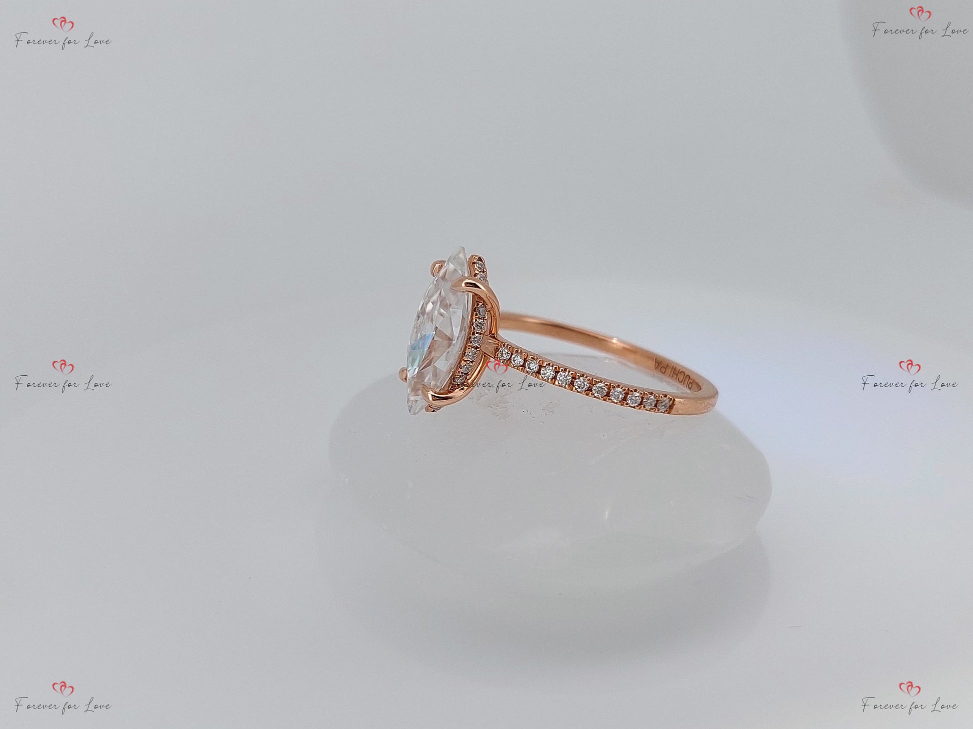 4 Ct Marquise Diamond, Moissanite Hidden Halo Engagement Ring