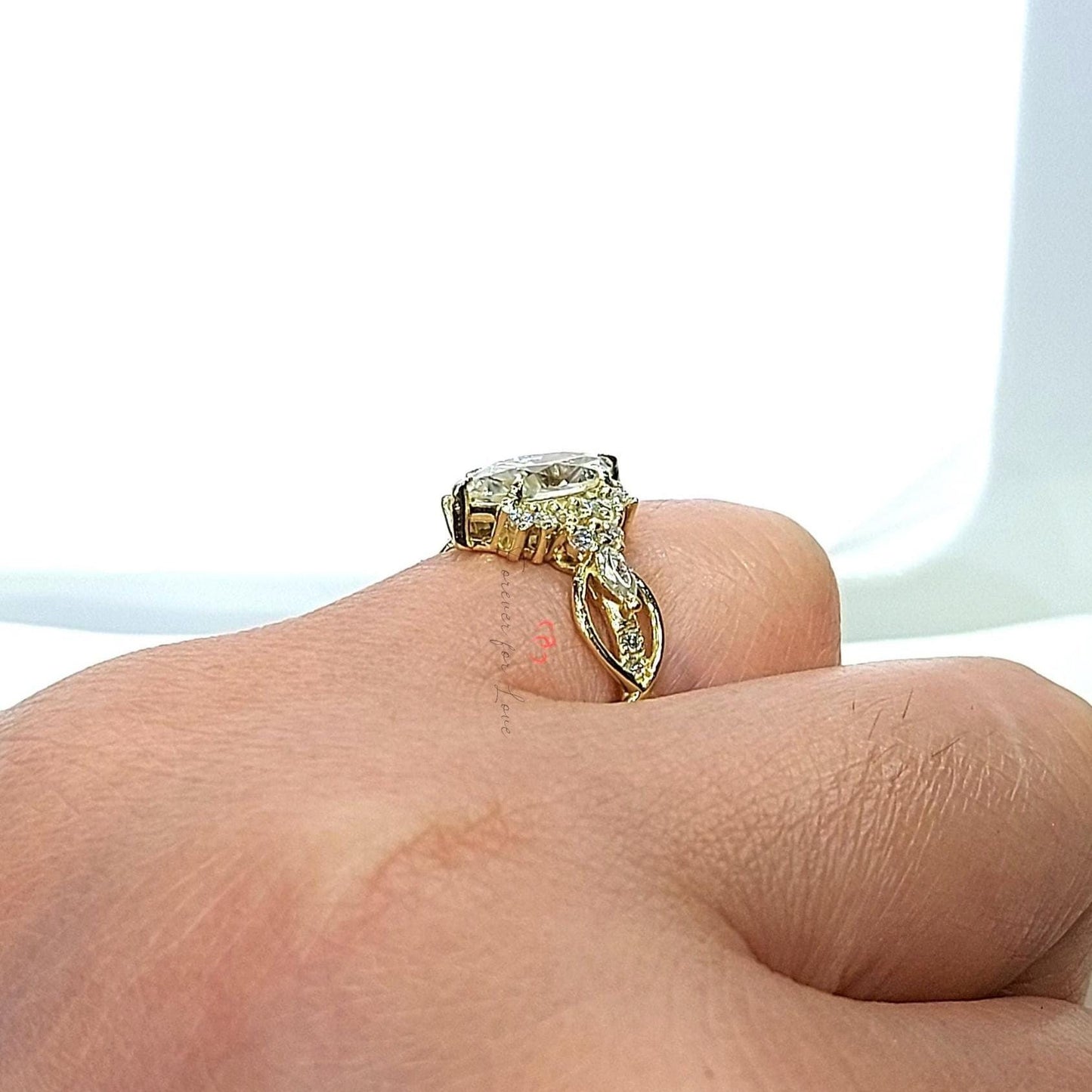 1 Ct Marquise Lab Diamond with Round Diamond Band Ring Marquise cut Moissanite Brilliant Cut engagement ring in 935 Argentium Silver — custom handcrafted by Forever For Love
