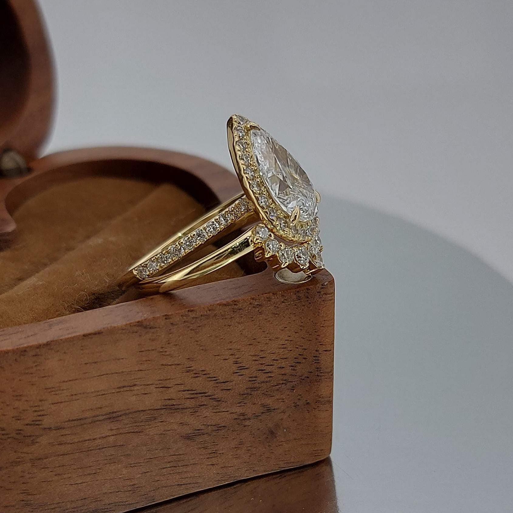 Pear Lab Diamond Halo Engagement Ring
