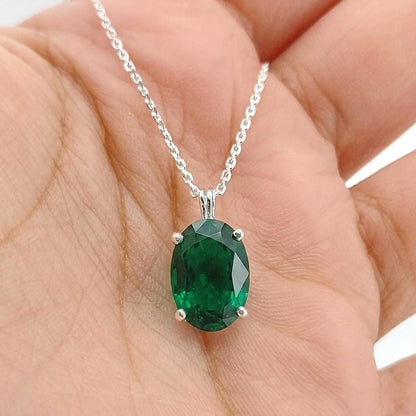 Emerald Pendant Necklace 14K Solid White Gold For Ladies Oval Shaped Emerald Necklace Pendant, Birthstone necklace, Perfect gift