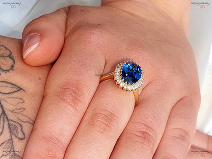 8 Ct Oval Blue Natural Diamond, Sapphire Engagement Ring