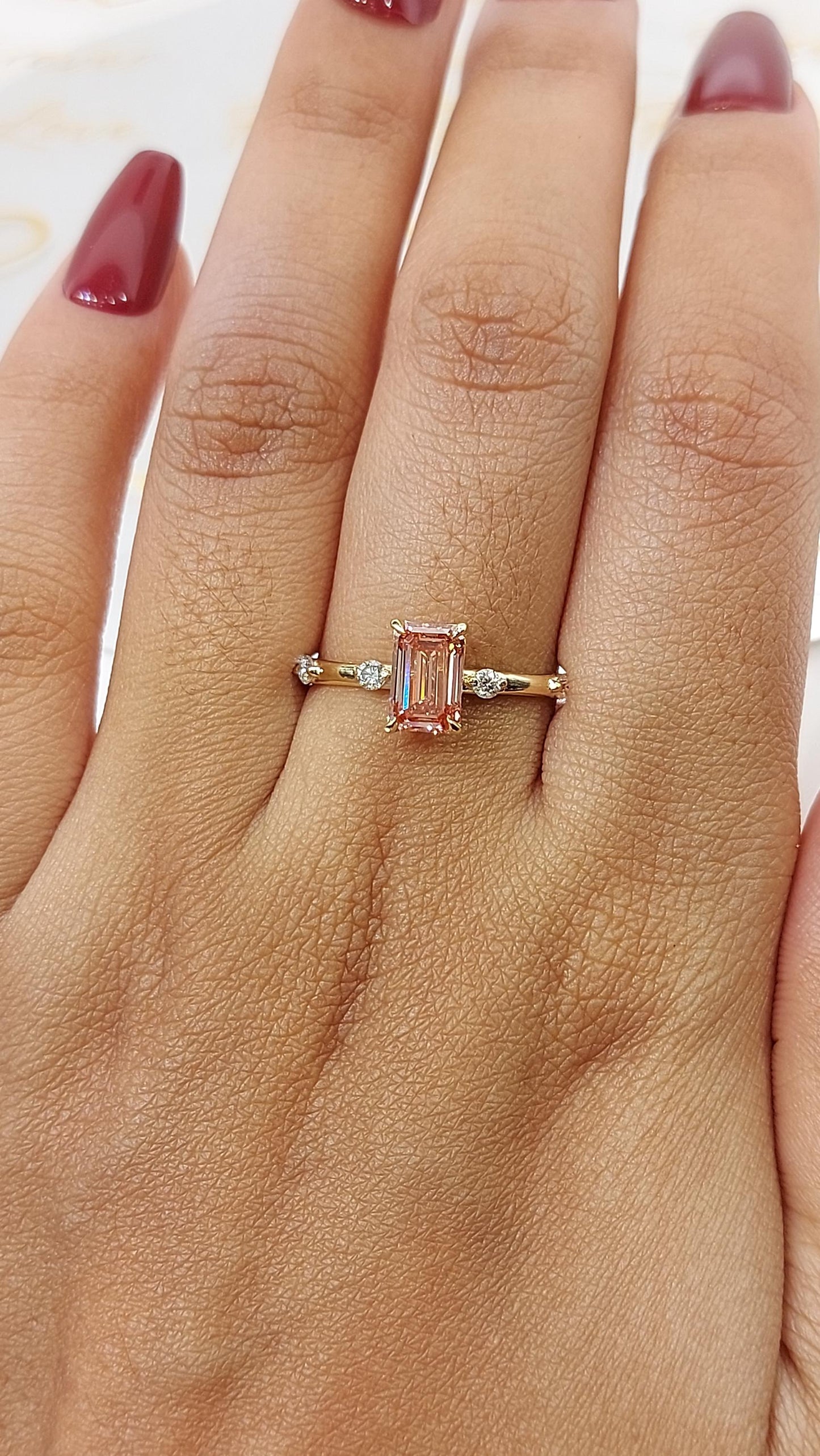 IGI Certified Emerald Lab Diamond Engagement Ring Emerald cut 1Ct Moissanite Brilliant Cut engagement ring in 935 Argentium Silver — custom handcrafted by Forever For Love
