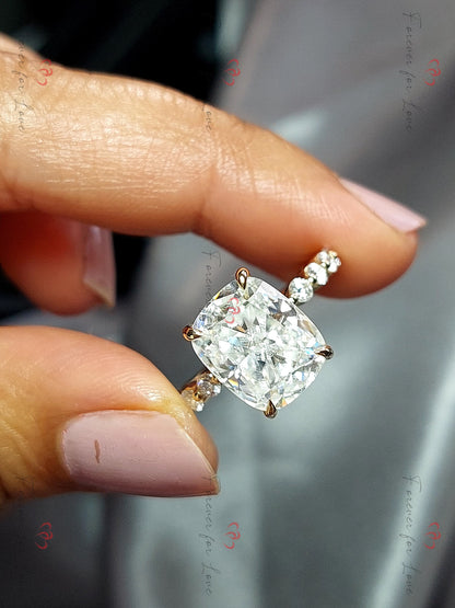 Cushion Cut Moissanite Engagement Ring, 4 ct Moissanite Ring Pave Diamond Ring, Engagement Ring Proposal Promise ring for her.