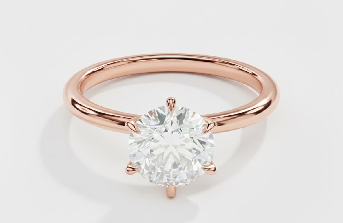 Bague de Fiançailles Solitaire 2 Ct Ronde Moissanite Round cut 1Ct Moissanite taille brillant engagement ring in Gold or Platinum — custom handcrafted by Forever For Love