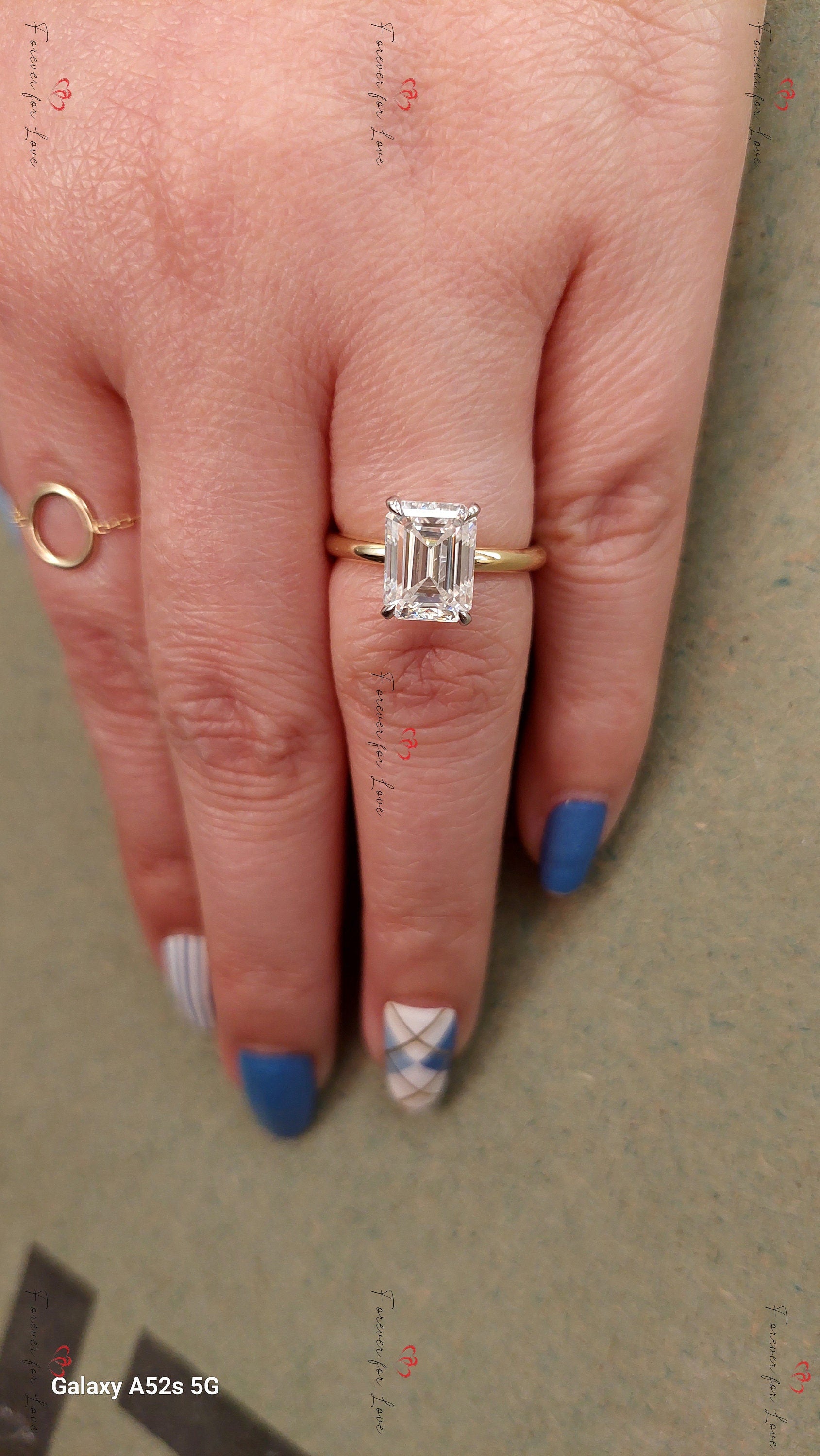 Emerald Diamond, Moissanite, Emerald Solitaire Engagement Ring