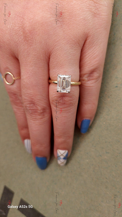 Emerald Diamond, Moissanite, Emerald Solitaire Engagement Ring