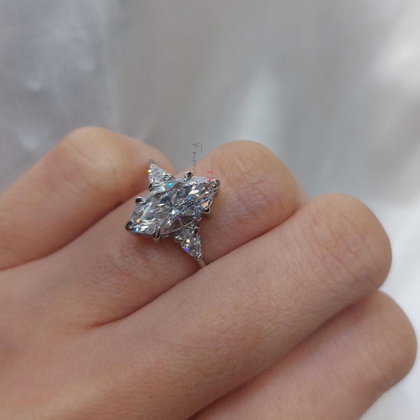 3 Ct IGI Certified Marquise Lab Diamond Dainty Solitaire Engagement Ring 1Ct Moissanite Brilliant Cut engagement ring in 935 Argentium Silver — custom handcrafted by Forever For Love
