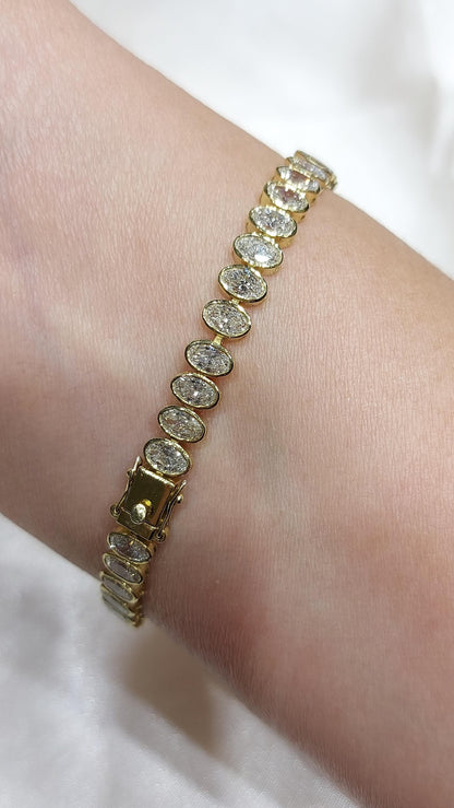 Diamant Tennisarmband mit Lünette 14K Weißgold ovales Tennisarmband, im Labor gezüchtetes Armband, wunderschönes gelbes Diamantarmband, ovales Armband.