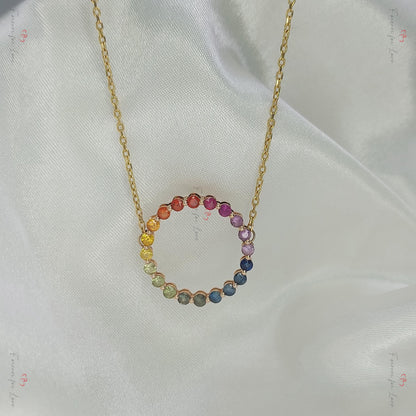 14k Rose Gold Pendant with Multi-Color Sapphires, Dainty Minimalist Sapphire Pendant,  Womens Necklace, Special Gift For Her.