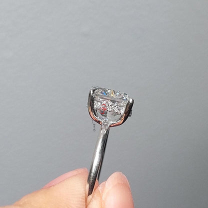 3 Ct IGI Certified Cushion Lab Diamond Hidden Halo Engagement Ring