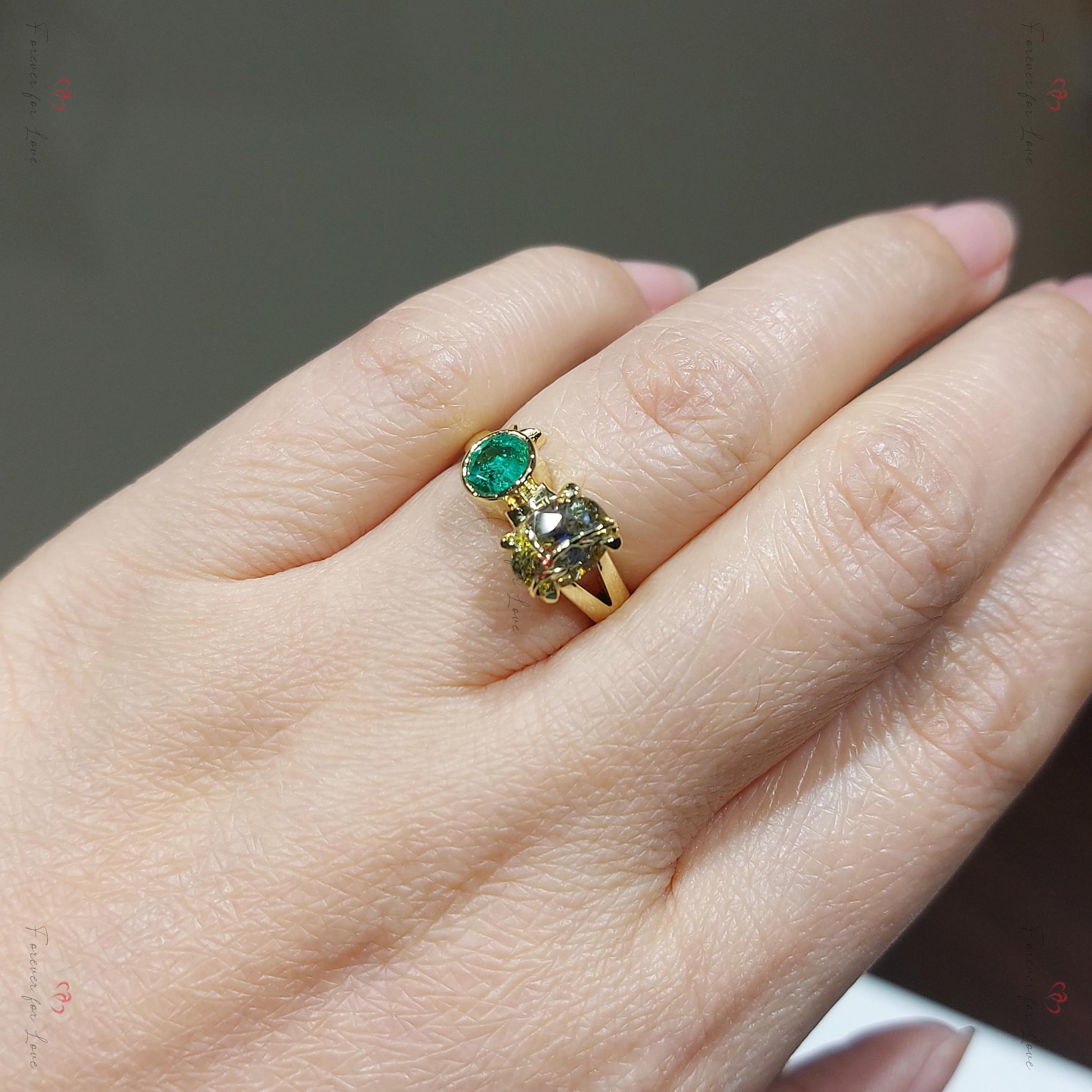 Bicolor Sapphire and Emerald cut Toi Moi Yellow gold Engagement ring, Oval Cut vine Promise Ring, Anniversary Ring, 2Ct Oval Sapphire Ring